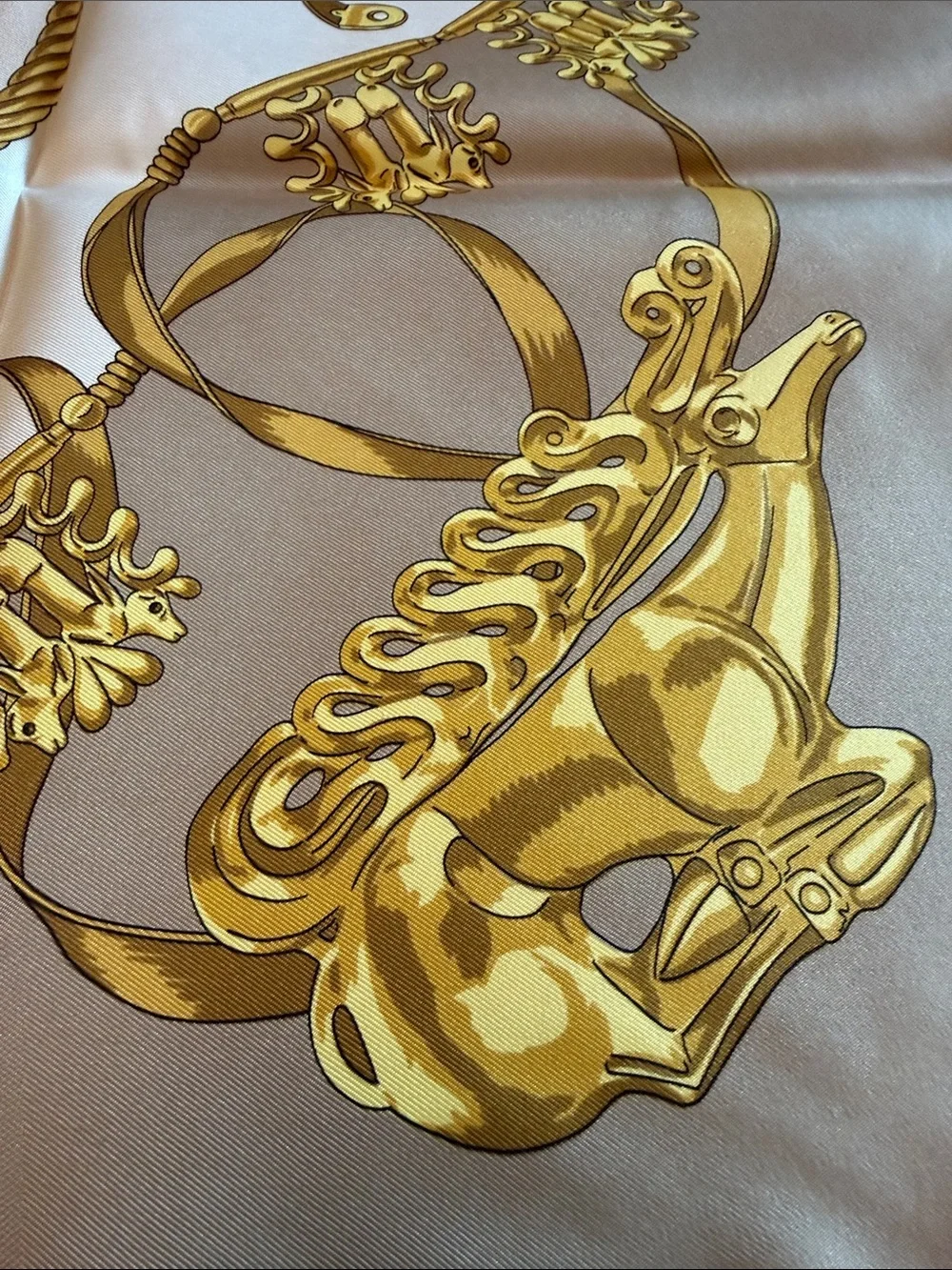 Hermes Gold and Cream Silk Scarf